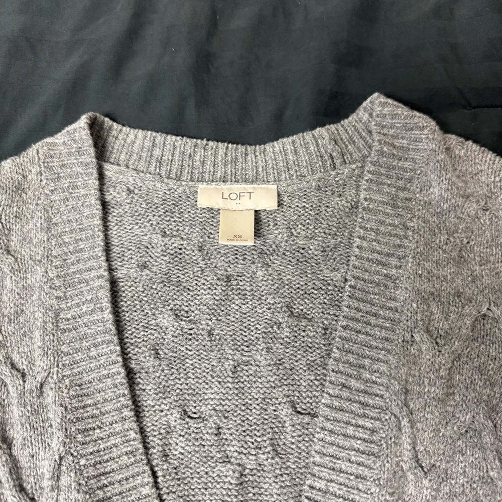LOFT Light Gray Cable Knit Cardigan